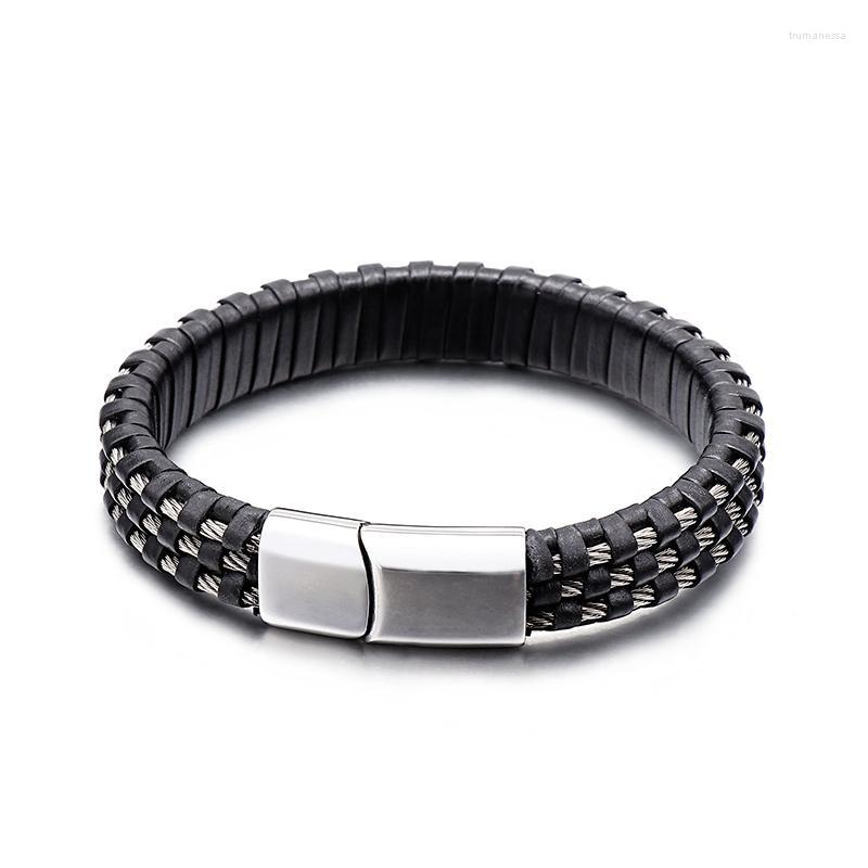 Bangle Fashion Weaving Leather Bracelets Gold Stainless Steel Charm Bracelet Magnetic Buckle Chain Weaved Accessories Jewelry Raym22
Bangle Fashion Weaving Leather Bracelets Gold Stainless Steel Charm Bracelet Magnetic Buckle Chain Weaved Accessories Jewelry Raym22