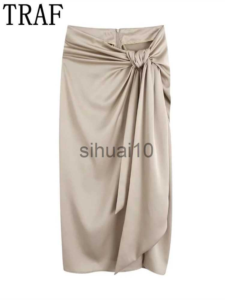 

Skirts TRAF Knotted Long Skirt Women High Waist Skirt With Slit Ruched Elegant Skirts Woman Fashion 2022 Vintage Midi Split Skirt J230621, Cava