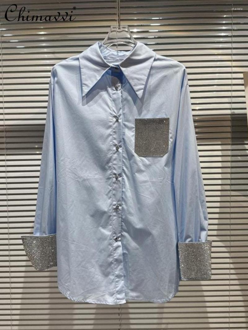 Women's Blouses Ladies 2023 Spring Leisure Rhinestone Pocket Elegant Long Sleeve Loose Shirt Women's Fashion Simple Sequined Top, Blue
Women's Blouses Ladies 2023 Spring Leisure Rhinestone Pocket Elegant Long Sleeve Loose Shirt Women's Fashion Simple Sequined Top, Blue