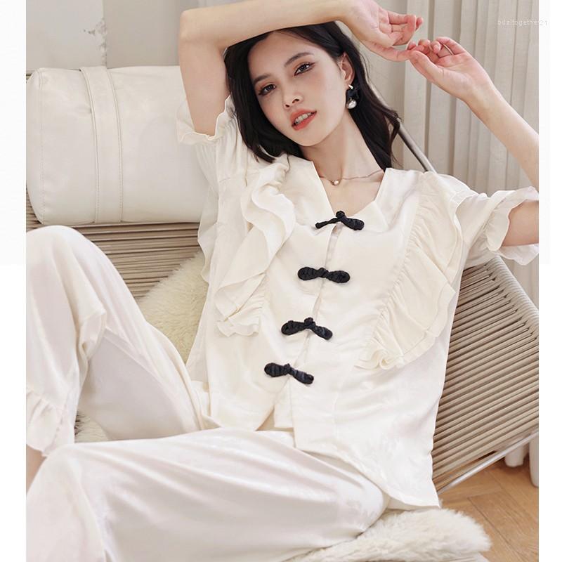 Women's Sleepwear Womens Silky Satin Pajamas Set Two-piece Short Sleeve Long PantsPj Sets Loungewear Casual Button-Down Home Clothes, White
Women's Sleepwear Womens Silky Satin Pajamas Set Two-piece Short Sleeve Long PantsPj Sets Loungewear Casual Button-Down Home Clothes, White