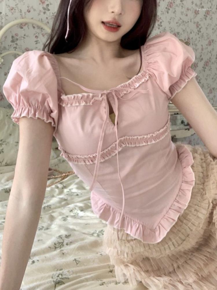 Women' T Shirts 2023 Summer Kawaii Pure Color Sweet Blouse Women Slim Elegant Y2k Crop Top Office Lady Casual Short Sleeve Shirt Korean, Pink
Women' T Shirts 2023 Summer Kawaii Pure Color Sweet Blouse Women Slim Elegant Y2k Crop Top Office Lady Casual Short Sleeve Shirt Korean, Pink