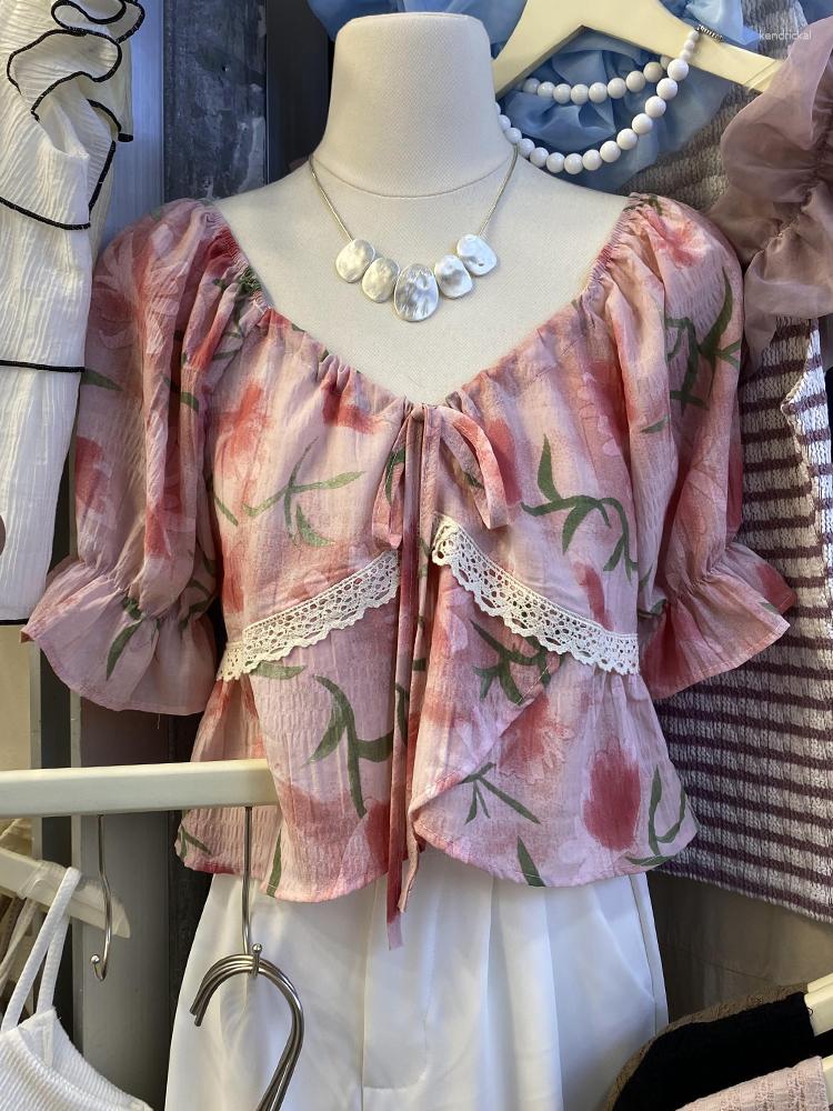 Women's Blouses French Chic Womens Tops Floral Print Lace-up V-neck Lace Puff Sleeve Blouse Women Summer Female Blusas De Mujer Drop, Green
Women's Blouses French Chic Womens Tops Floral Print Lace-up V-neck Lace Puff Sleeve Blouse Women Summer Female Blusas De Mujer Drop, Green
