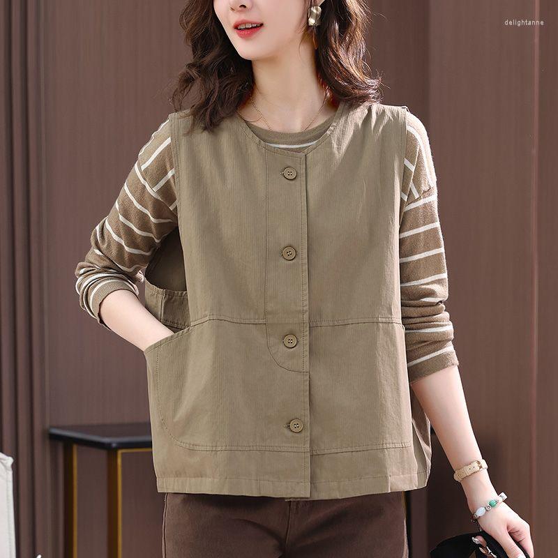 Women's Vests Korean Fashion Single Breasted Women Streetwear Retro Solid O-neck Waistcoats Elegant Loose Sleeveless Coats For Woman, Khaki
Women's Vests Korean Fashion Single Breasted Women Streetwear Retro Solid O-neck Waistcoats Elegant Loose Sleeveless Coats For Woman, Khaki