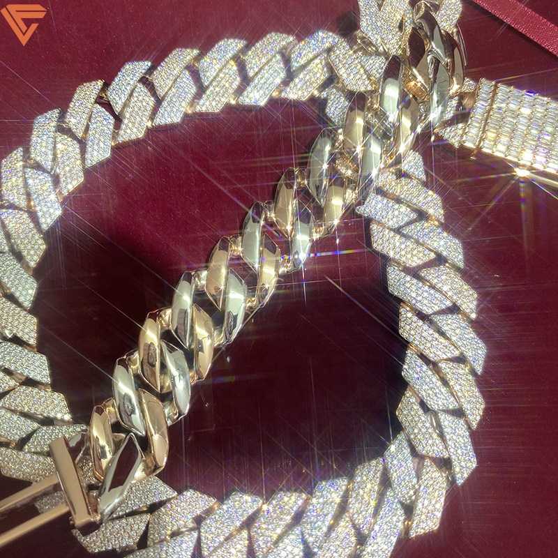 necklace moissanite chain Custom Hip Hop Luxury Necklace Handmade 18mm Width Vvs d Moissanite Diamond Cuban Link Chain