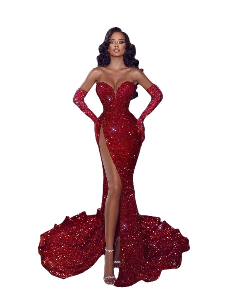 Sparkle Red Sequined Evening Dresses Sexy High Thigh Split Women Occasion Party Gowns Off Shoulder Backless Sweetheart Vestidos de fiesta
Sparkle Red Sequined Evening Dresses Sexy High Thigh Split Women Occasion Party Gowns Off Shoulder Backless Sweetheart Vestidos de fiesta