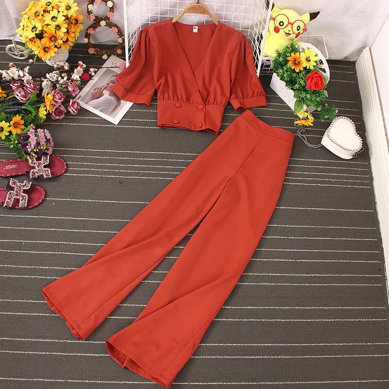 Women's Two Piece Pants Summer Korean Style Fashion Short-sleeved V-neck Button Short Top Women High-waist Temperament Trousers Two-piece, Black
Women's Two Piece Pants Summer Korean Style Fashion Short-sleeved V-neck Button Short Top Women High-waist Temperament Trousers Two-piece, Black