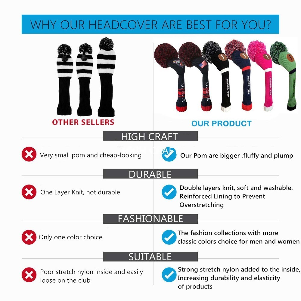Other Golf Products Pom Knitted Golf Club Head Covers Woods Driver Fairway Hybrid Head Cover 1 3 4 5 for Men Women Kids 230620