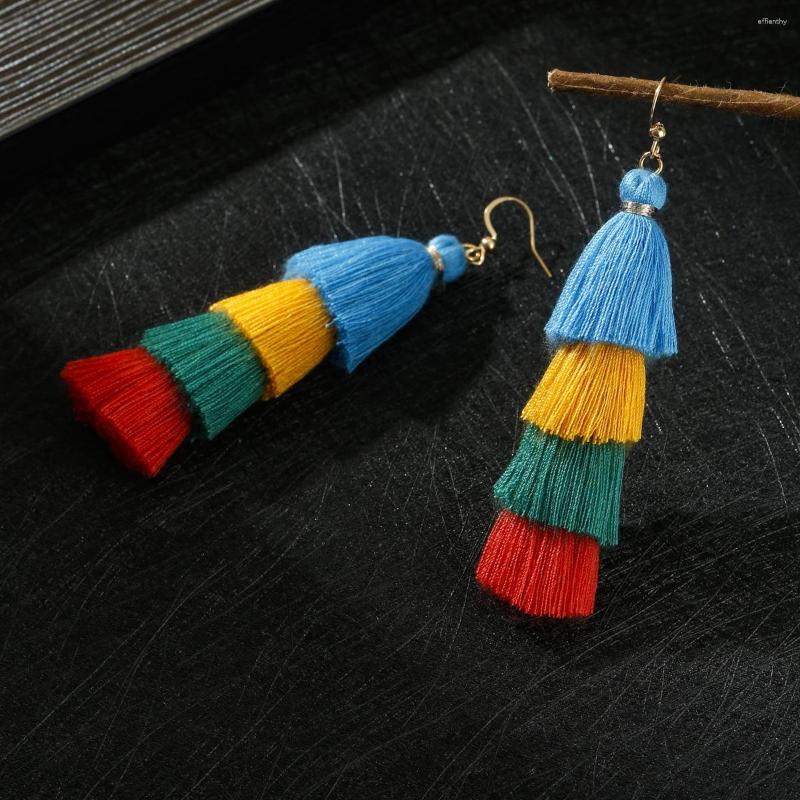 Dangle Earrings 4 Layer Bohemian Multicolor Statement Tassel Yellow Ear Ring Women Big Drop Earring 2023 Boho Jewelry