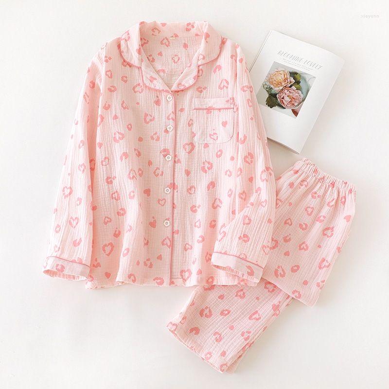Women's Sleepwear Spring Ladies Women Pajamas Set Heart Printed Crepe Cotton Double-layer Gauze Turn-down Collar Long-sleeve Trousers House, 24
Women's Sleepwear Spring Ladies Women Pajamas Set Heart Printed Crepe Cotton Double-layer Gauze Turn-down Collar Long-sleeve Trousers House, 24