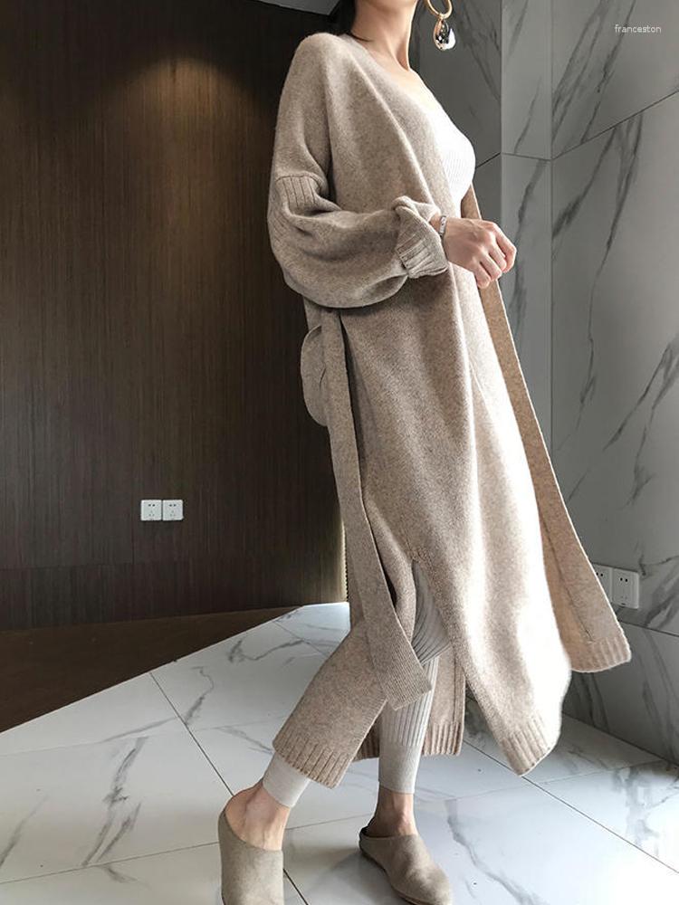 Women's Knits Women's Wool Cardigan Mid-length Over-the-knee Lace-up Sweater Korean Fashion Loose Knitted Coat, Gray
Women's Knits Women's Wool Cardigan Mid-length Over-the-knee Lace-up Sweater Korean Fashion Loose Knitted Coat, Gray