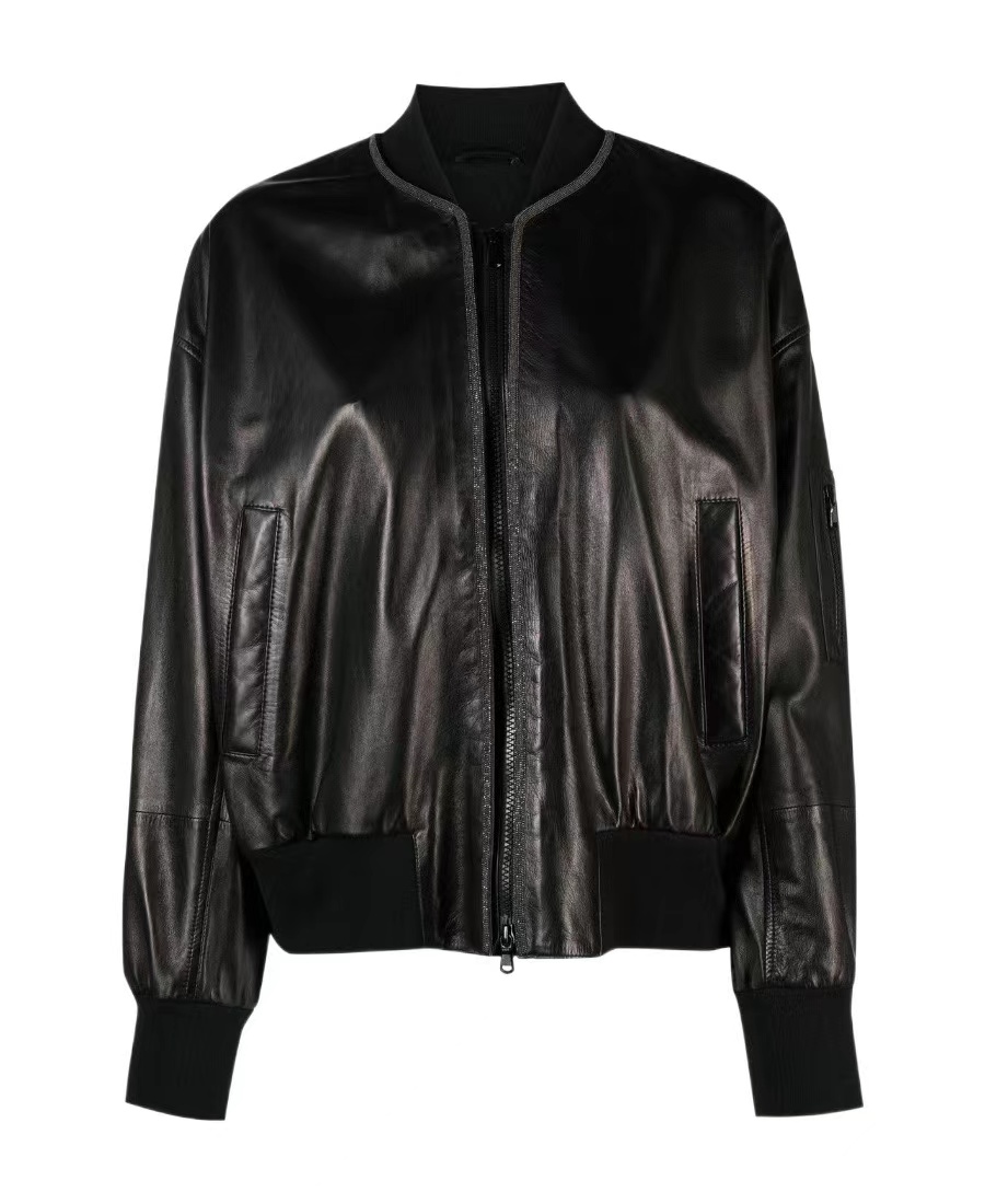 Womens Jackets Brunello Cucinelli Black Beige Autumn and Winter Short Leather Jacket
Womens Jackets Brunello Cucinelli Black Beige Autumn and Winter Short Leather Jacket