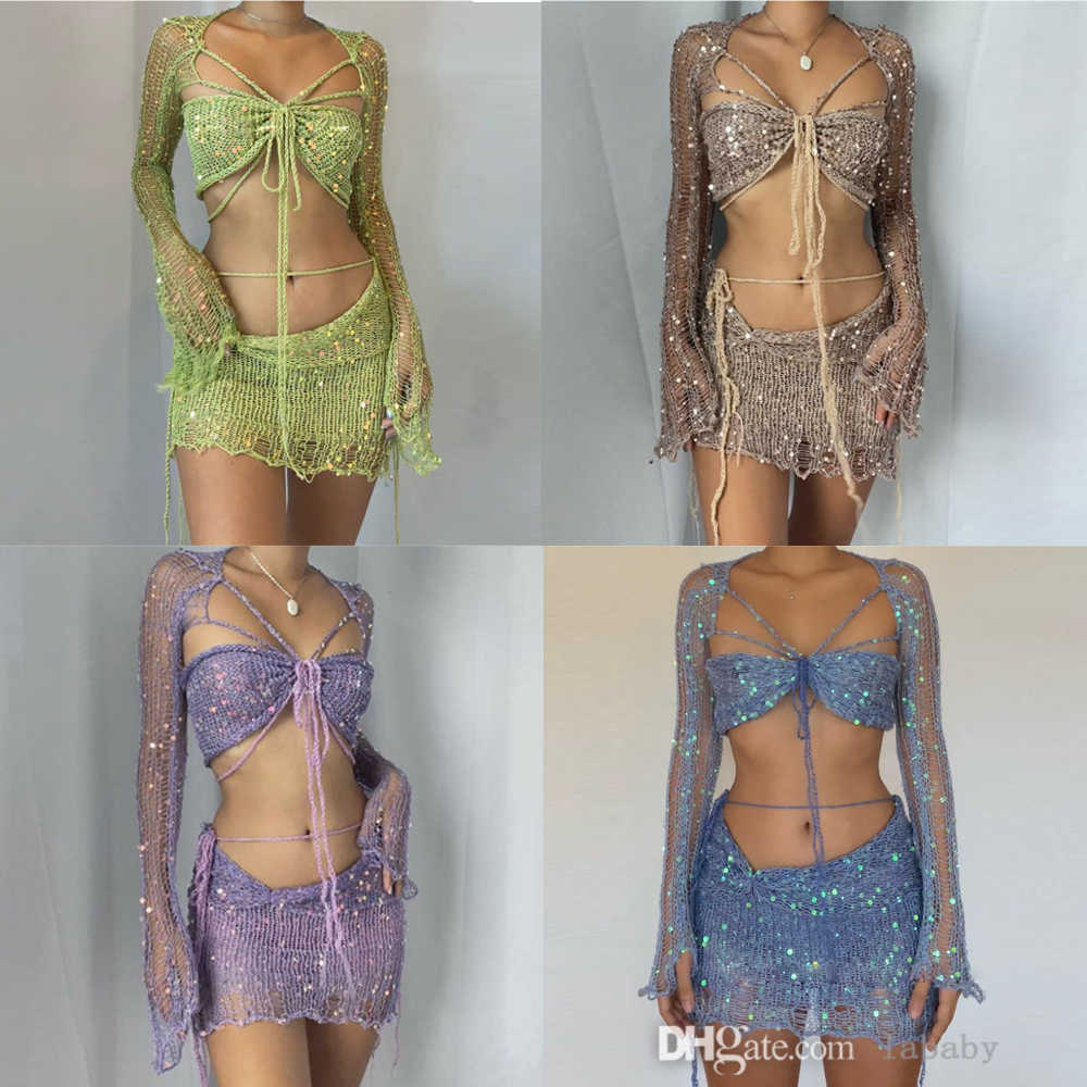 Crochet Knitted Dress Three Piece Skirt Set 2023 Summer Womens Clothing Sexy Crop Tops Elegant Knit Sequin Dresses 3PCS Outfit, Purple
Crochet Knitted Dress Three Piece Skirt Set 2023 Summer Womens Clothing Sexy Crop Tops Elegant Knit Sequin Dresses 3PCS Outfit, Purple