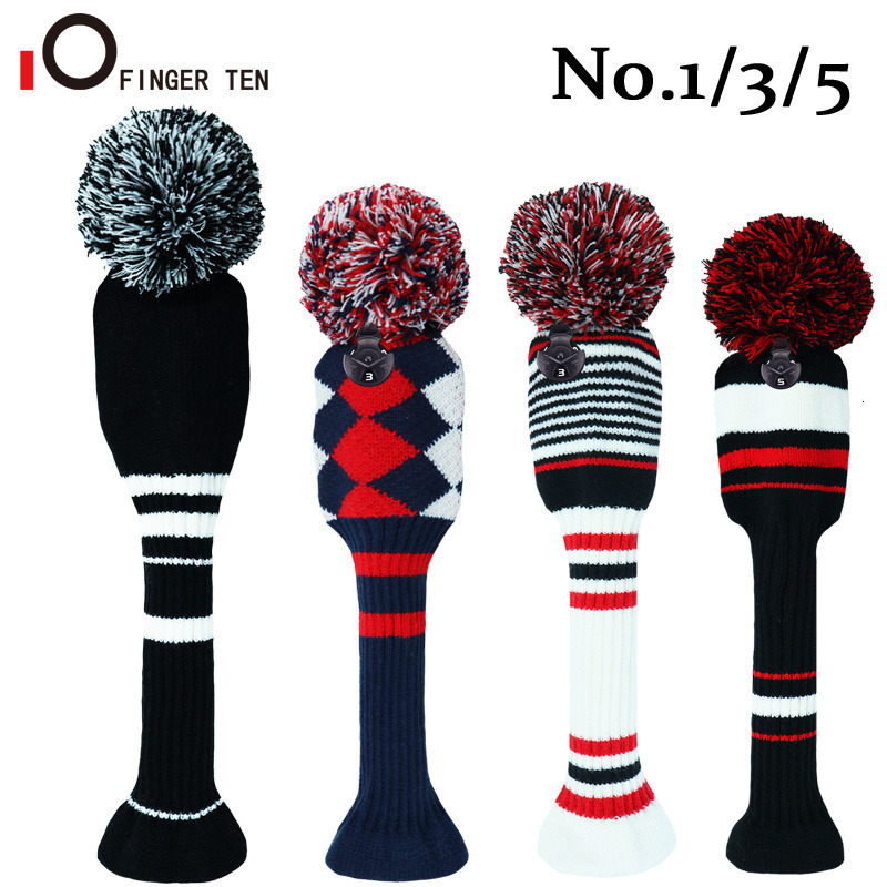 Other Golf Products Pom Knitted Golf Club Head Covers for Woods Driver Fairway Hybrid with Number Tag 3 5 7 X Drop 230620