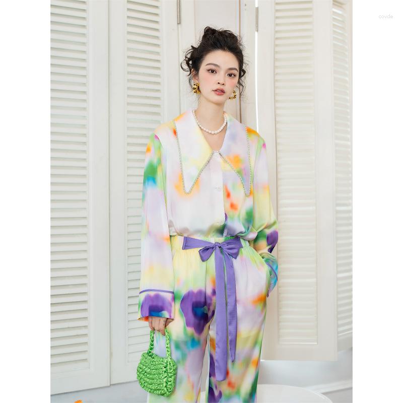 Women' Sleepwear 2 Pieces Set Women Watercolor Print Long-sleeved Pajamas Spring Diamond-encrusted Large Lapel Silk Home Clothes Suit, Mixed
Women' Sleepwear 2 Pieces Set Women Watercolor Print Long-sleeved Pajamas Spring Diamond-encrusted Large Lapel Silk Home Clothes Suit, Mixed