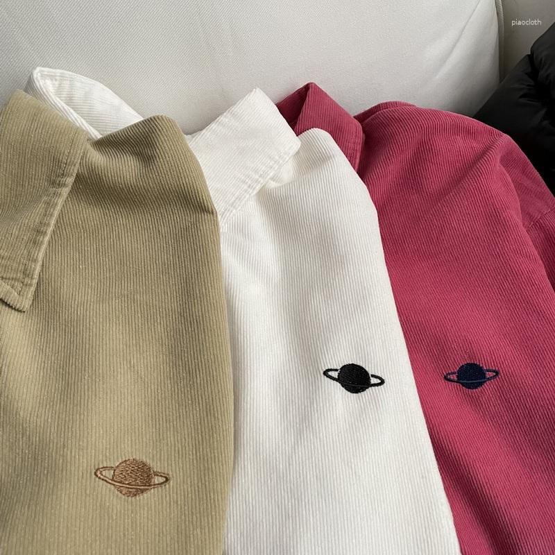 Women's Blouses Embroidered Corduroy Shirt For Women White Khaki Rose