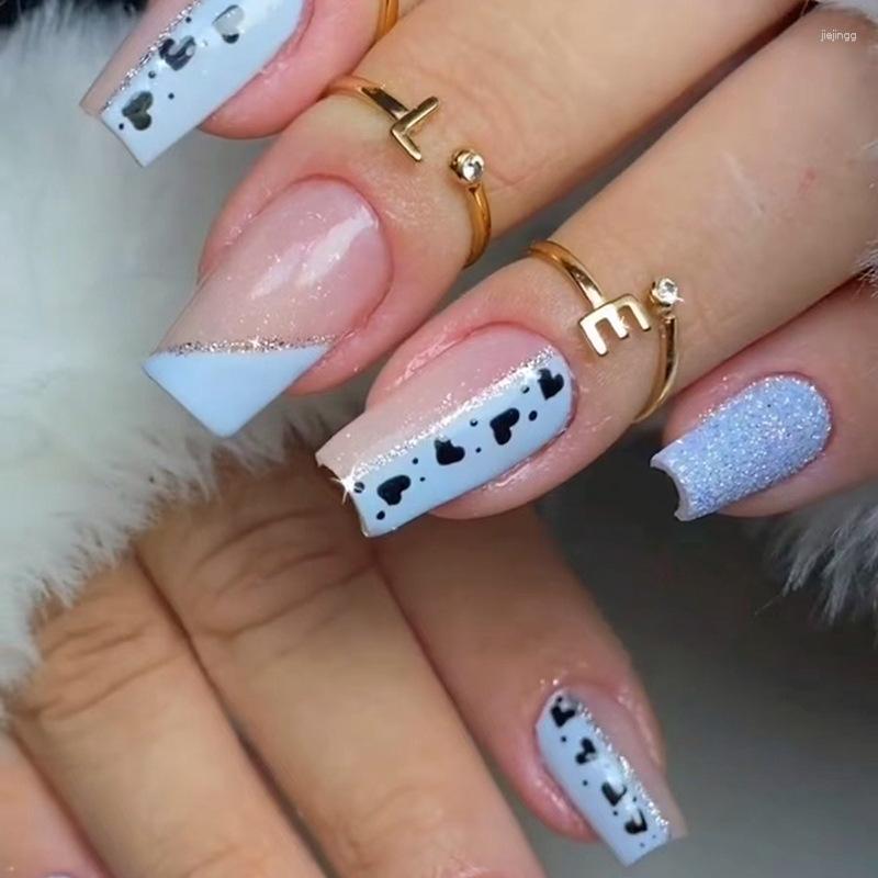 False Nails 24Pcs Short Triangular French Blue White Love Heart With Glue Wearable Fake Glitter Press On Nail Tips Art, 186
False Nails 24Pcs Short Triangular French Blue White Love Heart With Glue Wearable Fake Glitter Press On Nail Tips Art, 186