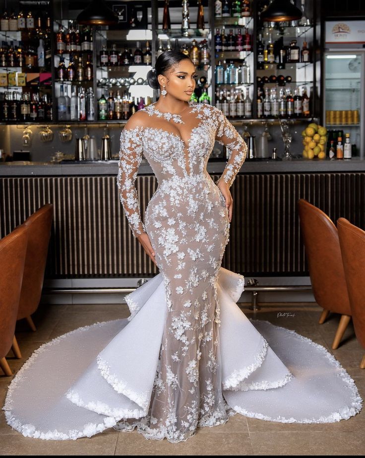 African 3d Floral Lace Mermaid Wedding Dresses With Detachbale Train Long Sleeves Lace-Up Back Plus Size Bridal Gowns Custom Made Luxury Robe De Mariage, Full ivory
African 3d Floral Lace Mermaid Wedding Dresses With Detachbale Train Long Sleeves Lace-Up Back Plus Size Bridal Gowns Custom Made Luxury Robe De Mariage, Full ivory