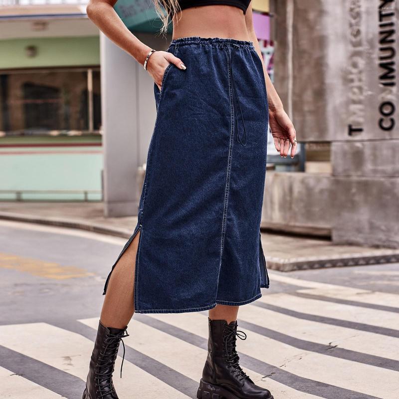Skirts Women Fashion Denim Blue Solid Drawstring Skirt Laides Slit Midi Vintage High Waist Female Chic Lady
Skirts Women Fashion Denim Blue Solid Drawstring Skirt Laides Slit Midi Vintage High Waist Female Chic Lady