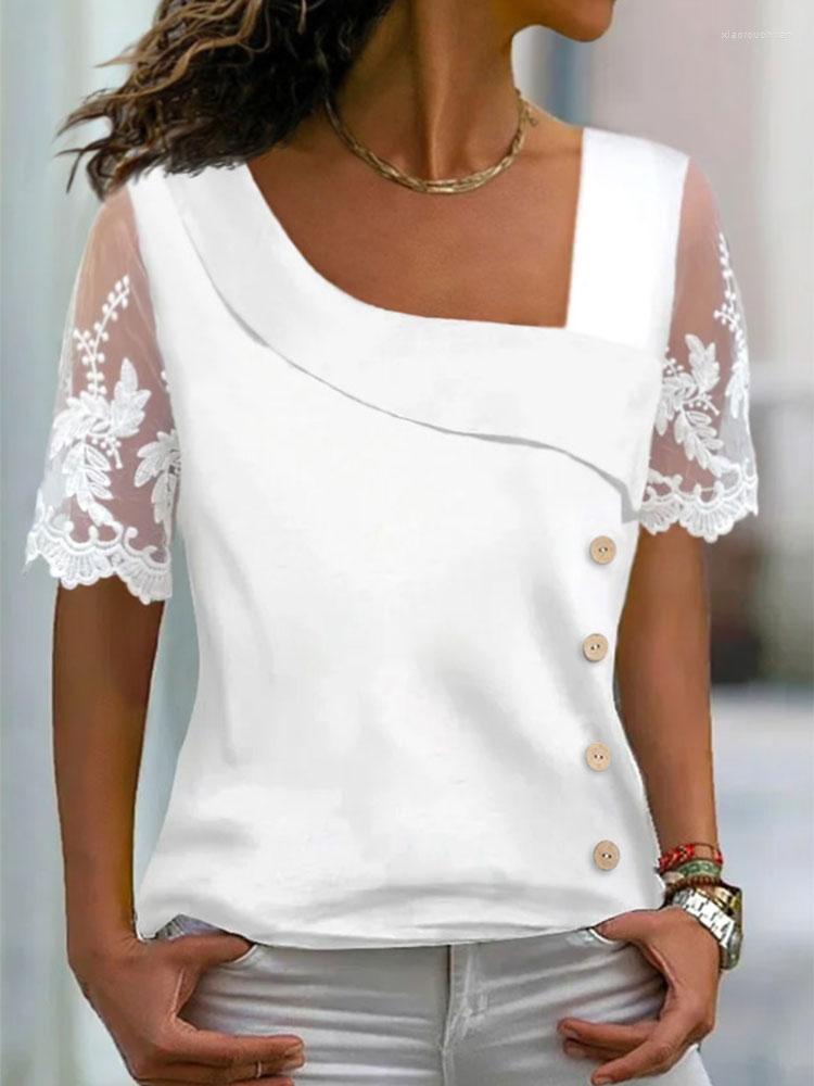 Women' Blouses Women Lace Splicing Button Asymmetrical Neck Blouse Elegant Short Sleeve Casual Office Lady Loose Shirt Vintage Tops, White
Women' Blouses Women Lace Splicing Button Asymmetrical Neck Blouse Elegant Short Sleeve Casual Office Lady Loose Shirt Vintage Tops, White