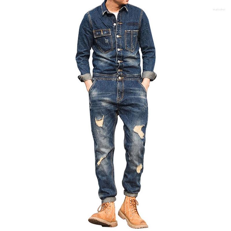 Men's Jeans 2023 Spring Overalls Men Denim Jumpsuits Lapel Long Sleeve Fashion Hole Ripped Cargo Pants Casual Fit Blue Cowboy Trousers
Men's Jeans 2023 Spring Overalls Men Denim Jumpsuits Lapel Long Sleeve Fashion Hole Ripped Cargo Pants Casual Fit Blue Cowboy Trousers