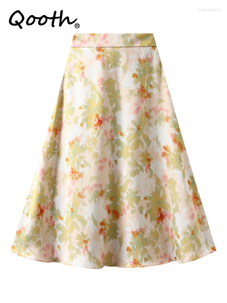 Skirts Qooth Women Satin Floral Printed A-line Skirt Elegant Elastic Waist Long Acetic Acid QT2144, Green
Skirts Qooth Women Satin Floral Printed A-line Skirt Elegant Elastic Waist Long Acetic Acid QT2144, Green