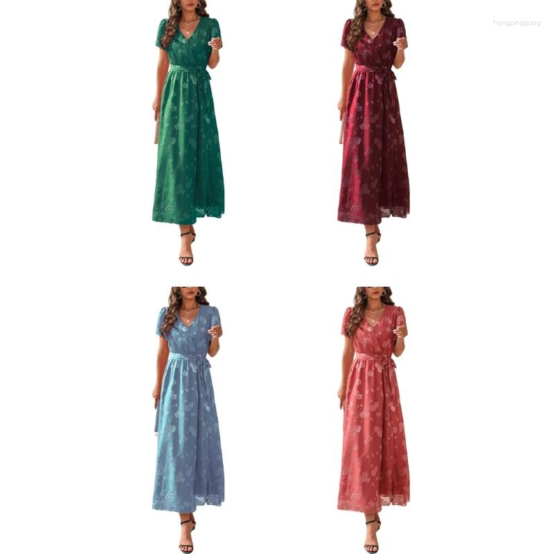 Casual Dresses Women Ruffle Short Sleeve Wrap V-Neck A-Line Flowy Long Dress Floral Jacquard Side Split Belted High Waist Holiday, Blue
Casual Dresses Women Ruffle Short Sleeve Wrap V-Neck A-Line Flowy Long Dress Floral Jacquard Side Split Belted High Waist Holiday, Blue