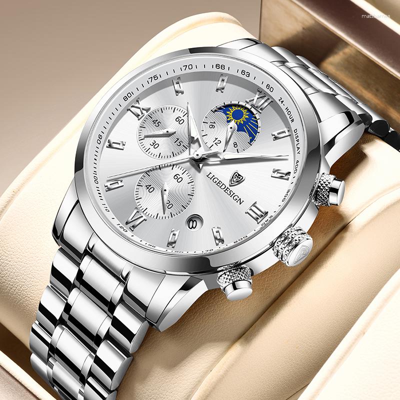 Wristwatches Fashion LIGE Chronograph Watches Mens Top Stainless Steel Watch Waterproof Sports Clock Relogio Masculino, L silver white
Wristwatches Fashion LIGE Chronograph Watches Mens Top Stainless Steel Watch Waterproof Sports Clock Relogio Masculino, L silver white