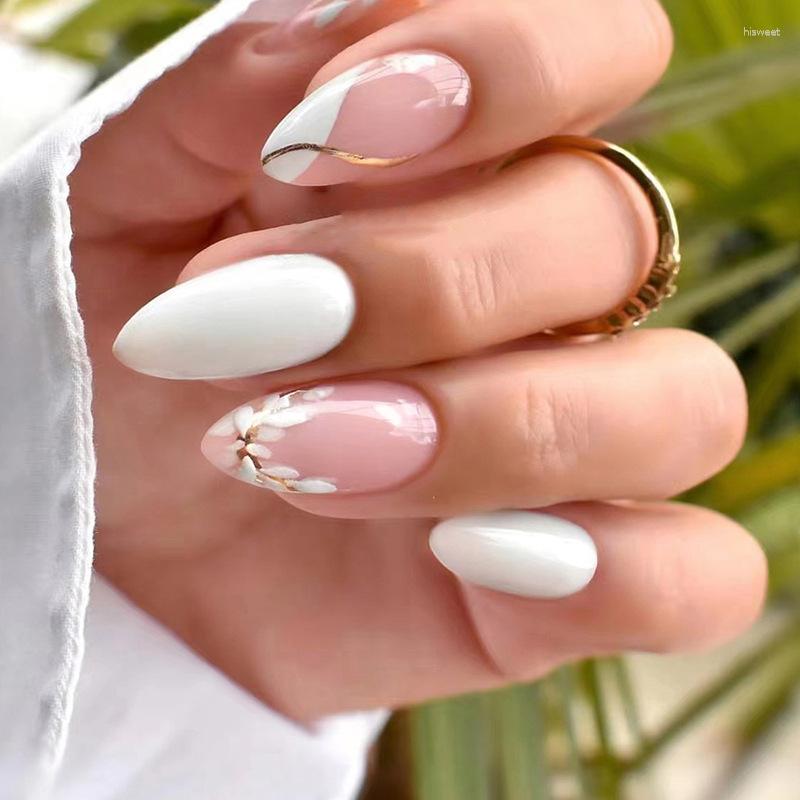 False Nails 24Pcs Short Almond White French Flower Nail Waterproof Faux Medium Fingernails Ballerina Full Cover Tips, Only fake nails
False Nails 24Pcs Short Almond White French Flower Nail Waterproof Faux Medium Fingernails Ballerina Full Cover Tips, Only fake nails