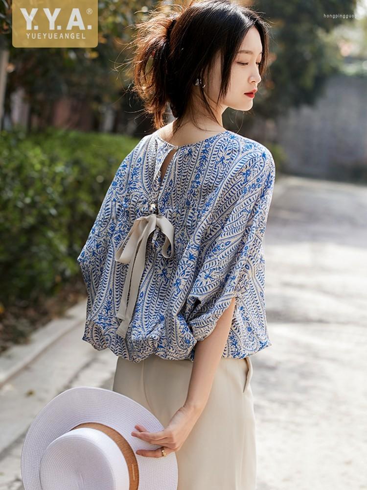 Women' T Shirts French Style Women Summer Silk Tops Loose Fit Batwing Sleeve O Neck Bowknot Lace Up T-Shirt Elegant Ladies Floral Printed
Women' T Shirts French Style Women Summer Silk Tops Loose Fit Batwing Sleeve O Neck Bowknot Lace Up T-Shirt Elegant Ladies Floral Printed