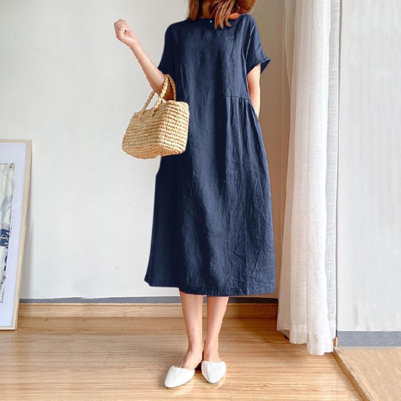 Casual Dresses Summer Cotton Linen Women Loose Short Sleeve Solid Midi Dress Elegant Daily Pockets Oversize A-Line Vestidos, White
Casual Dresses Summer Cotton Linen Women Loose Short Sleeve Solid Midi Dress Elegant Daily Pockets Oversize A-Line Vestidos, White