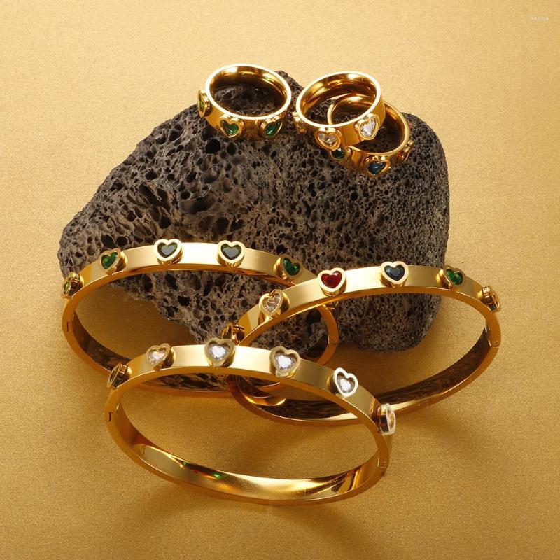 Necklace Earrings Set Trendy Colorful Heart Crystal Bangle Bracelet Lover Zircon Ring For Women Stainless Steel Wedding Party Jewelry, Picture shown
Necklace Earrings Set Trendy Colorful Heart Crystal Bangle Bracelet Lover Zircon Ring For Women Stainless Steel Wedding Party Jewelry, Picture shown