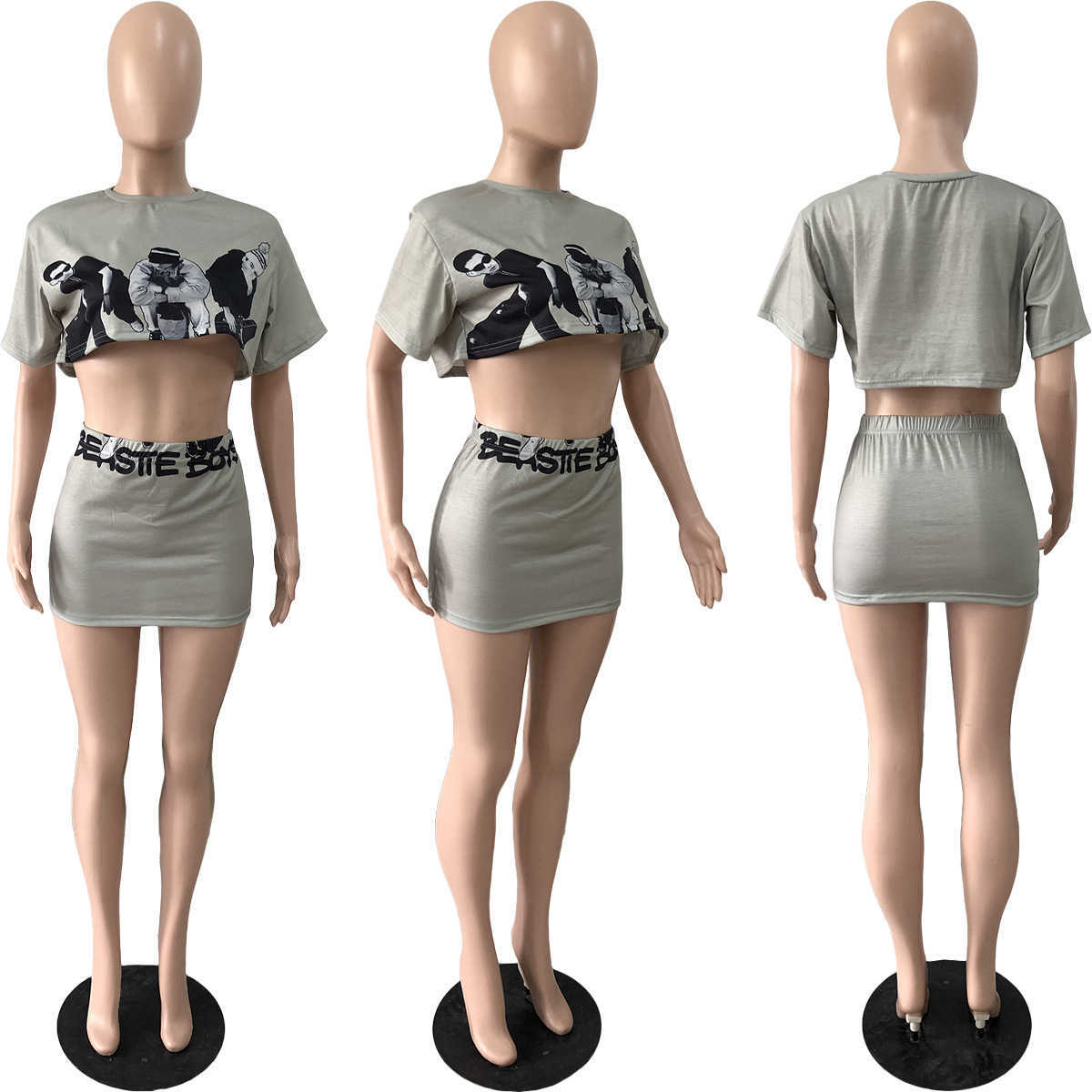 Summer Women Tracksuit 2023 Fashion Clothes Two Piece Set Trendy Letter Printing Short Sleeve Crop Top T Shirt And Mini Skirt 2PCS Casual Sports Suit