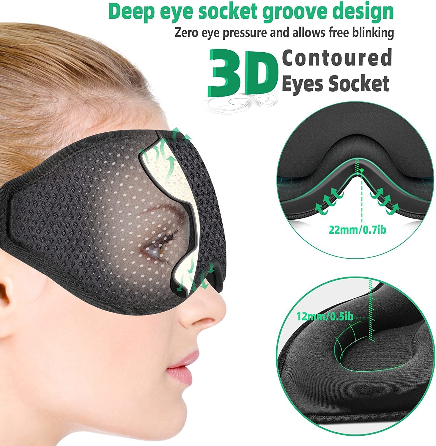 Sleep Masks 3D Sleep Mask Sleeping Eye Mask 100% Lights Blockout for Men Women Cool Sports Fabric Eye Cover for Travel/Nap/Night Sleeping 230620