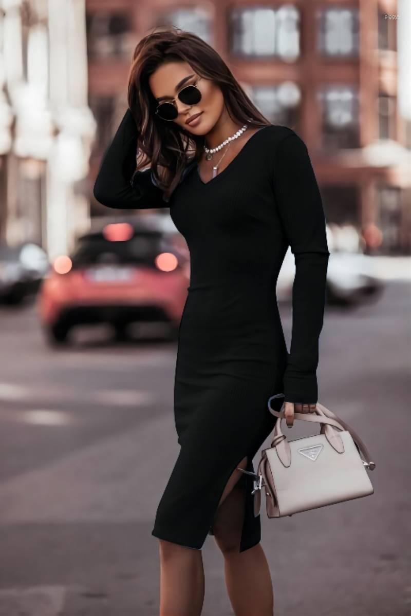 Casual Dresses Slim Ribbed Dress Women Long Sleeve V-Neck Sexy Skinny Side Split 2023 Fall Winter Solid Color Blue Black Vestido, The light blue
Casual Dresses Slim Ribbed Dress Women Long Sleeve V-Neck Sexy Skinny Side Split 2023 Fall Winter Solid Color Blue Black Vestido, The light blue