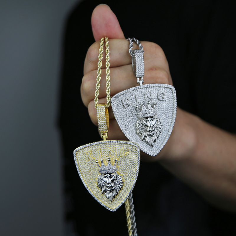 New shield shape Pendant Necklace for Men Boy 5A Cubic Zircon Full Paved Hip Hop Jewelry