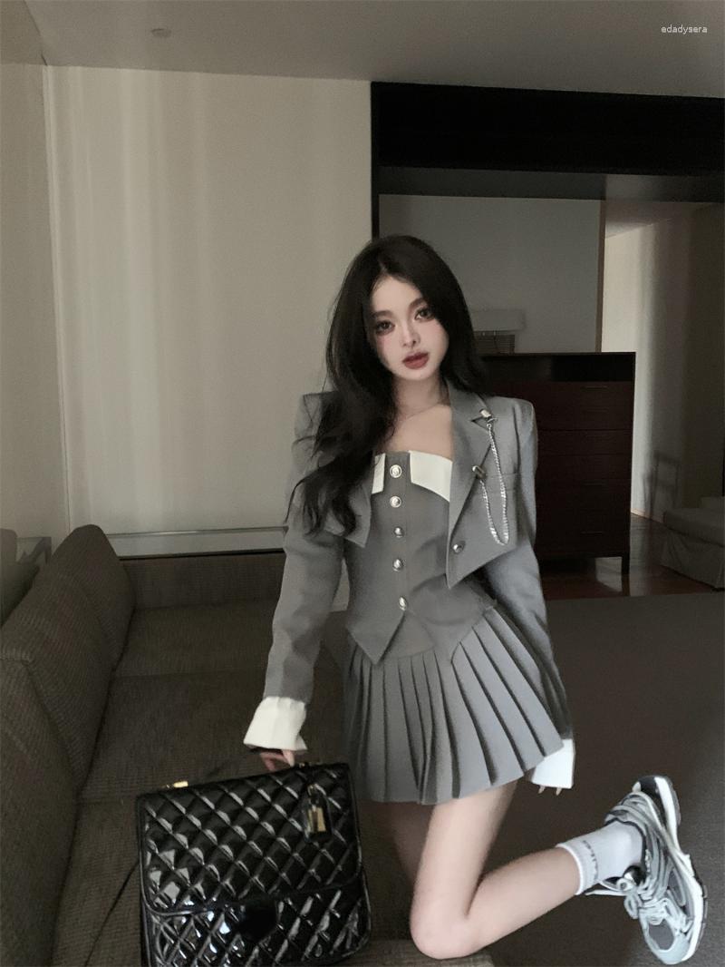 Work Dresses College Style Suit Women' Spring And Summer Fashion Short Coat Strapless Waistcoat High Waist Pleated Skirt Three-piece, 3pc set
Work Dresses College Style Suit Women' Spring And Summer Fashion Short Coat Strapless Waistcoat High Waist Pleated Skirt Three-piece, 3pc set