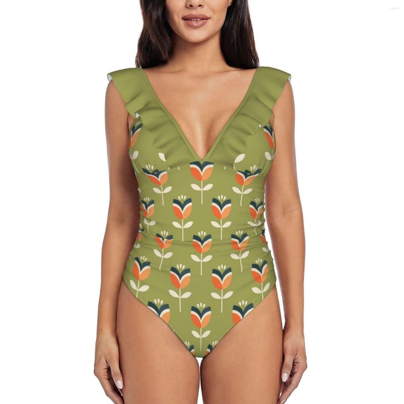 Women' Swimwear Retro Tulip-Orange And Olive Green Print Deep-V Ruffle Swimsuit One Piece Beach Wear Monokini Tulip, Classic
Women' Swimwear Retro Tulip-Orange And Olive Green Print Deep-V Ruffle Swimsuit One Piece Beach Wear Monokini Tulip, Classic