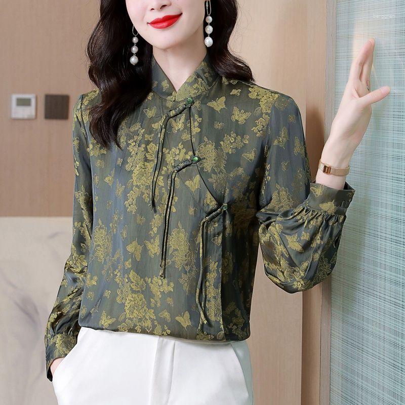 Women' Blouses Imitation Silk Shirt Women Spring 2023 Lady Button Stand Neck Chinese Long Sleeve Blouse Female, Green
Women' Blouses Imitation Silk Shirt Women Spring 2023 Lady Button Stand Neck Chinese Long Sleeve Blouse Female, Green