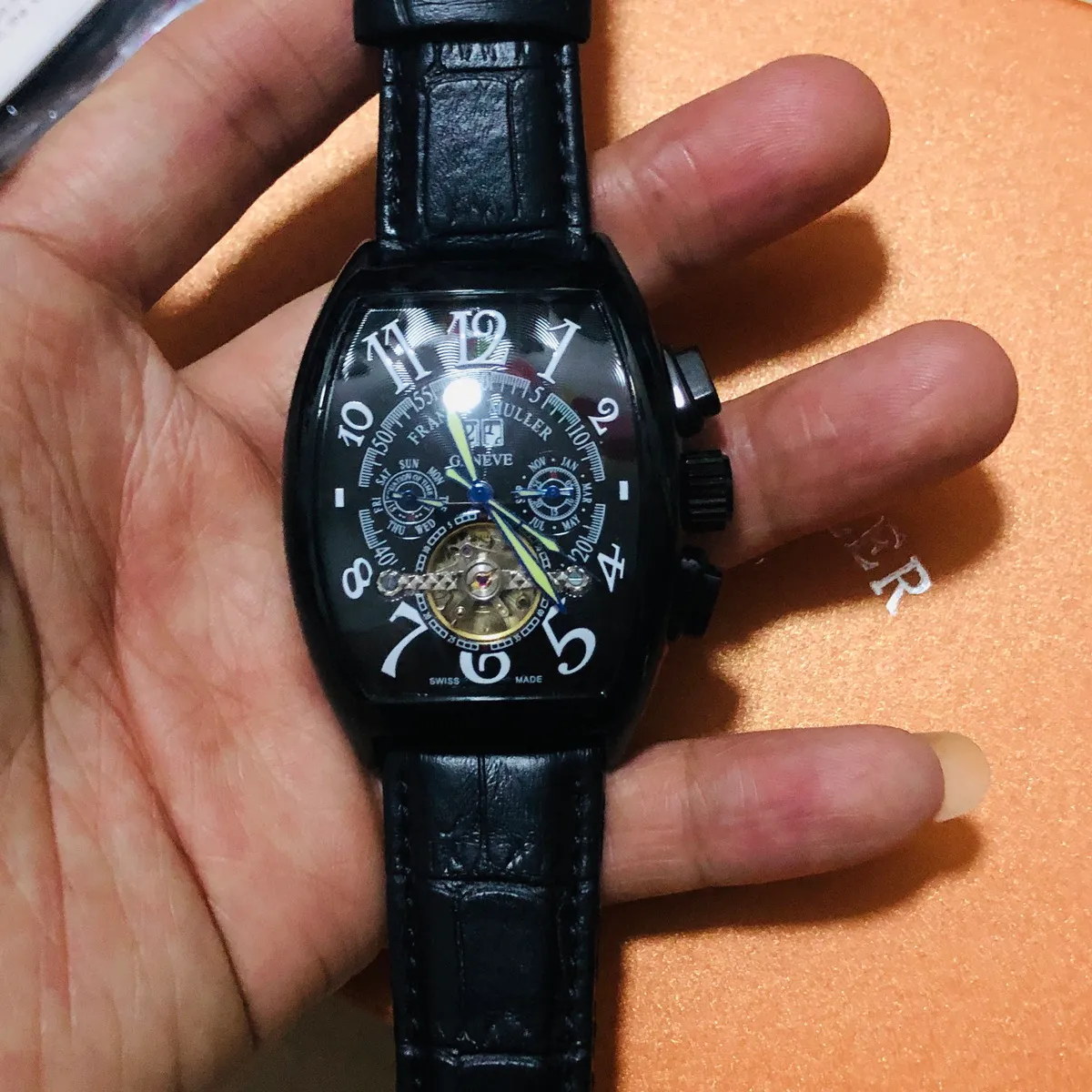 Geneva luxury watches leather band tourbillon mechanical men watch dropshipping day date skeleton automatic men watches gifts FRANCK MULLER exquisite gift blue
Geneva luxury watches leather band tourbillon mechanical men watch dropshipping day date skeleton automatic men watches gifts FRANCK MULLER exquisite gift blue