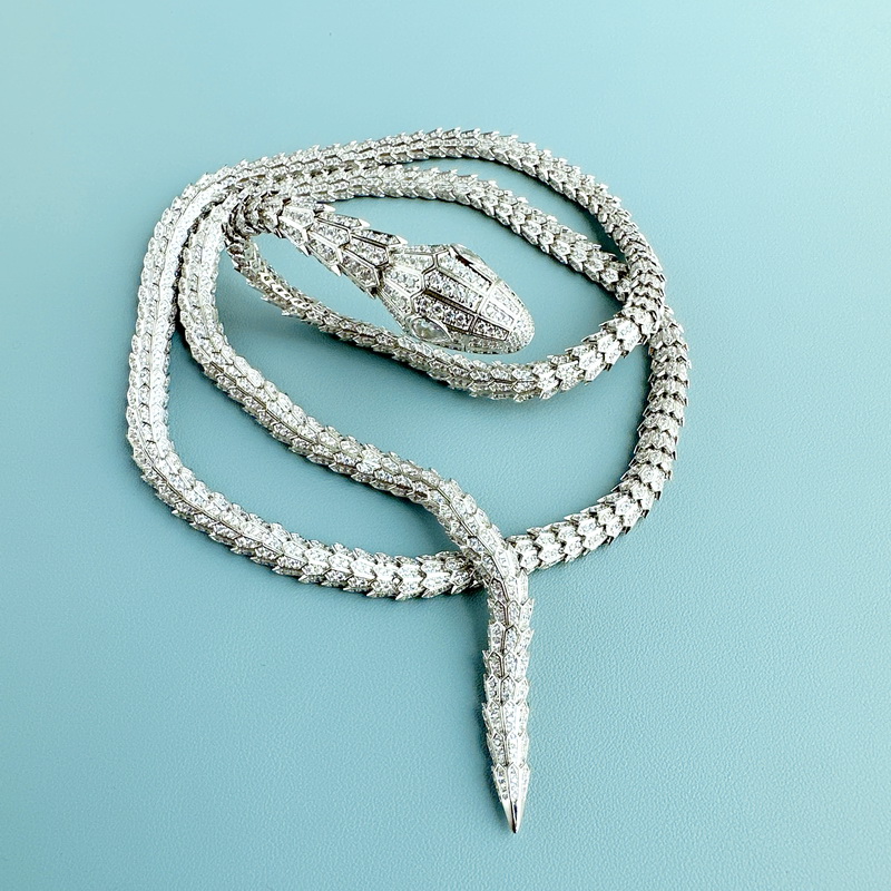 Designer Collection New Style Necklace Women Lady Men Settings Full Czech Zircon Diamond Double Circle Long Snake Serpent Snakelike Dinner Party Chain