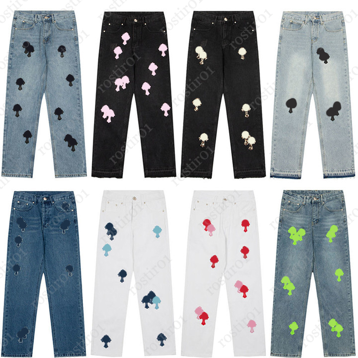 Designer Jeans CHROME the Cross Printed Washed Light into Old Straight Loose Jean Mens Woman Mid Waist Long Pants Hearts Splash ink Loose Casual
Designer Jeans CHROME the Cross Printed Washed Light into Old Straight Loose Jean Mens Woman Mid Waist Long Pants Hearts Splash ink Loose Casual