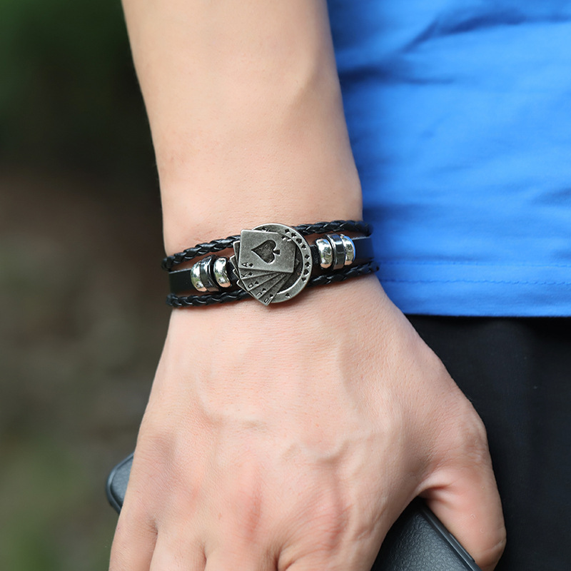 Personalized Woven Leather Bracelet Alloy Playing Card Beaded Buckle Cowhide Bracelet
Personalized Woven Leather Bracelet Alloy Playing Card Beaded Buckle Cowhide Bracelet
