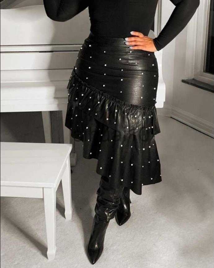 Skirts Sexy Skirt of Women Fashion 2022 Beaded Decor Ruffle Hem Asymmetrical PU Leather Skirt PU Leather Sweet Skirts Skinny J230621
Skirts Sexy Skirt of Women Fashion 2022 Beaded Decor Ruffle Hem Asymmetrical PU Leather Skirt PU Leather Sweet Skirts Skinny J230621