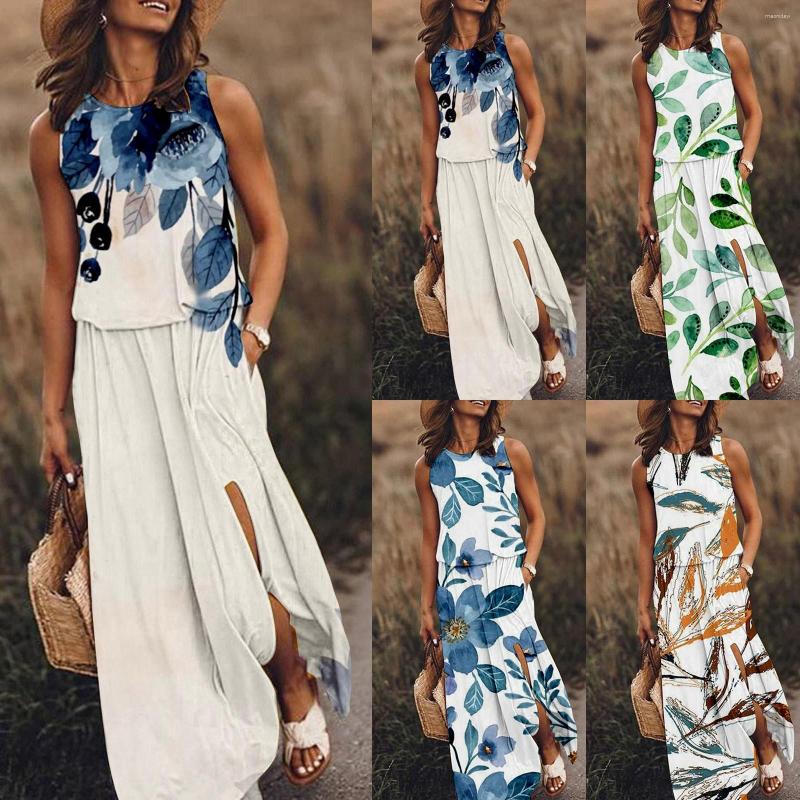 Casual Dresses Summer Dress For Women Sleeveless Round Neck Maxi Solid Color Fork Opening, Green
Casual Dresses Summer Dress For Women Sleeveless Round Neck Maxi Solid Color Fork Opening, Green