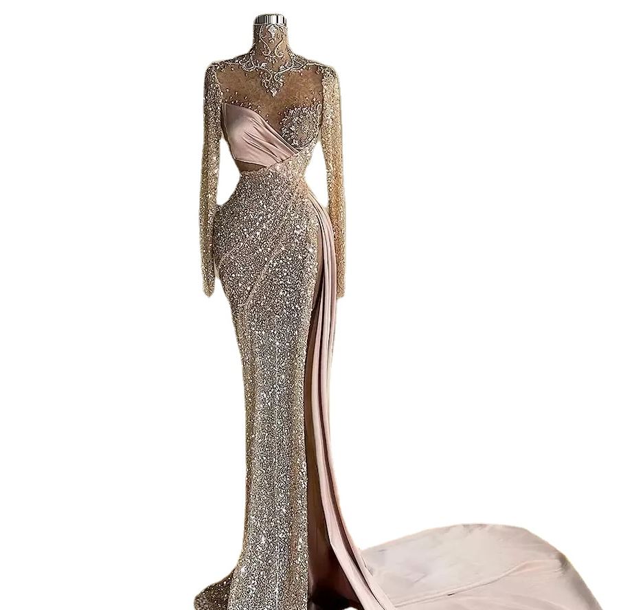 Side Split Sexy Mermaid Prom Dresses Sparkly Crystal Beaded High Neck Long Sleeve Evening Gowns Women Arabic Special Occasion Dress Formal Wear, Brown
Side Split Sexy Mermaid Prom Dresses Sparkly Crystal Beaded High Neck Long Sleeve Evening Gowns Women Arabic Special Occasion Dress Formal Wear, Brown