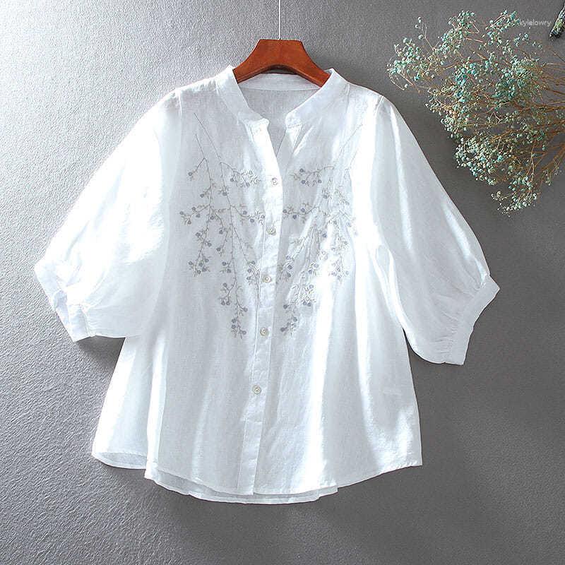 Women' Blouses Stand Collar Blouse Women Tops 2023 Summer Half Sleeve Shirt Casual Loose Embroidery Artistic Style Clothes 26802, White
Women' Blouses Stand Collar Blouse Women Tops 2023 Summer Half Sleeve Shirt Casual Loose Embroidery Artistic Style Clothes 26802, White