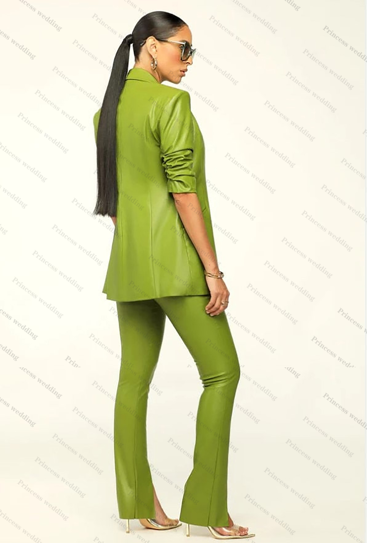 Fashion Leather Women Blazer Set Long Sleeve Slim Fit Jacket and Wide Leg Pants 2023 Elegant Tracksuit 2 Pieces Outfits