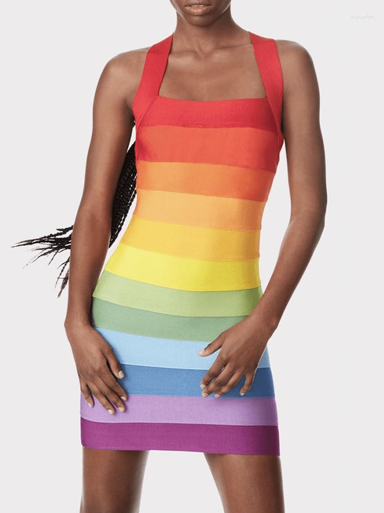 Casual Dresses Rainbow Bandage Dress Halter Backless Short Party Bodycon Elegant Sexy Evening Birthday Club Outfit 2023 Year Summer
Casual Dresses Rainbow Bandage Dress Halter Backless Short Party Bodycon Elegant Sexy Evening Birthday Club Outfit 2023 Year Summer