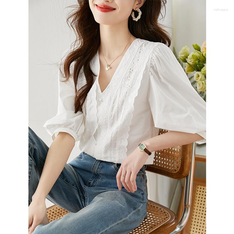Women' Blouses 2023 Summer French Fashion Simple V-neck Vintage Temperament Crochet Hollowed Out Short Sleeves Women Shirts Top Z305, White
Women' Blouses 2023 Summer French Fashion Simple V-neck Vintage Temperament Crochet Hollowed Out Short Sleeves Women Shirts Top Z305, White