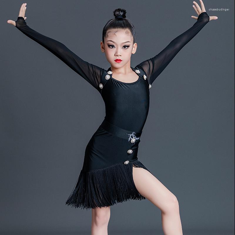 Stage Wear Kids Performance Dress Black Mesh Sleeved Tassels Skirts Girls Ballroom Dance Competition Practice Cloth SL7386
Stage Wear Kids Performance Dress Black Mesh Sleeved Tassels Skirts Girls Ballroom Dance Competition Practice Cloth SL7386